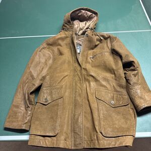 VINTAGE OTELLO 90s Pelle Brown Leather Hooded Field Jacket M Women’s